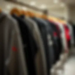 Stylish winter sweatshirt collection displayed on hangers